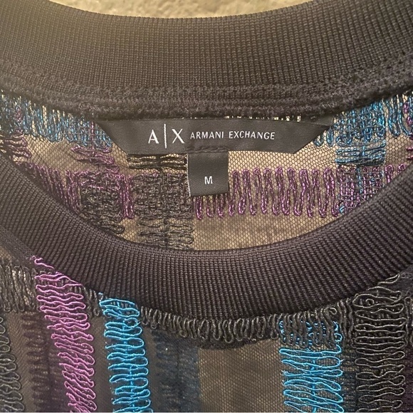 A/X Armani Exchange Embroidered Tulle Overlay Top Size Medium - Picture 7 of 11